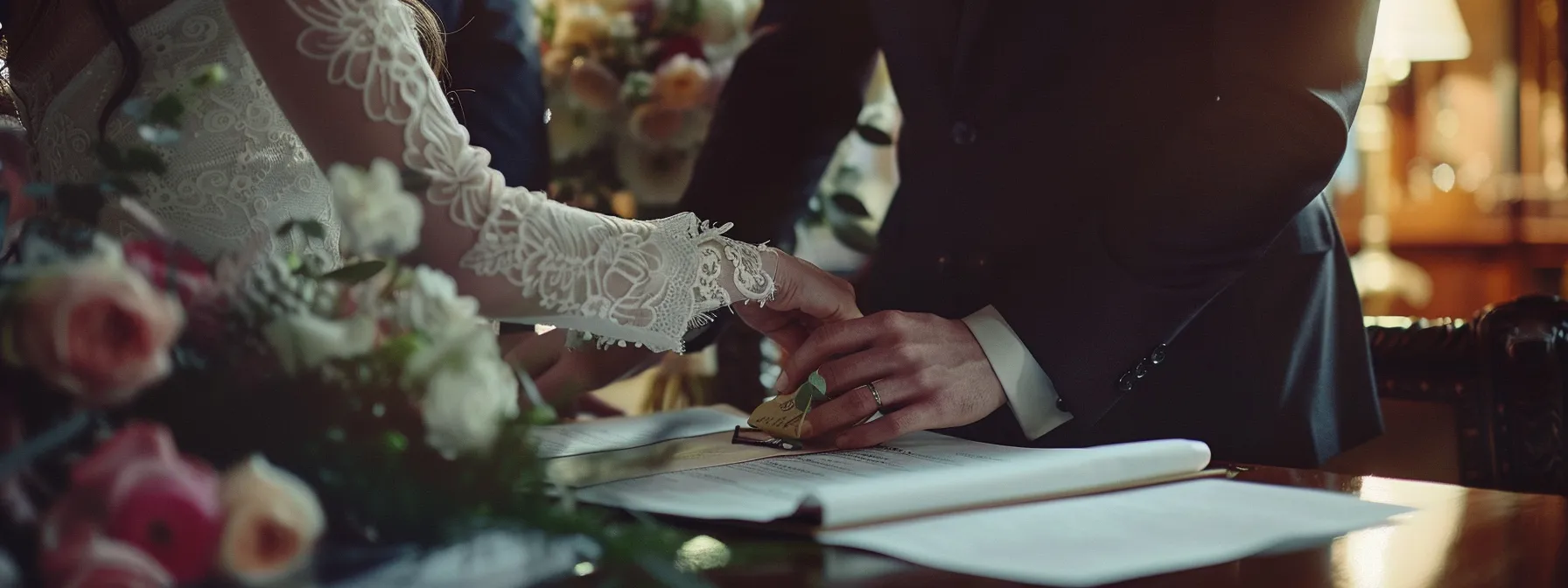 a bride and groom carefully selecting names from a beautifully curated guest list for their upcoming wedding, surrounded by notes and details for the big day.