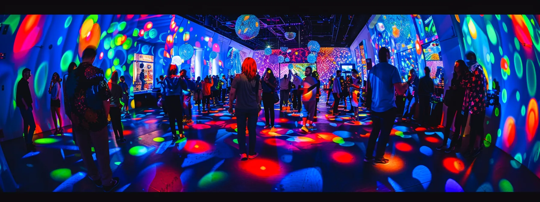 a dj surrounded by colorful lights and a diverse crowd, creating an energetic and vibrant atmosphere for a festive event.