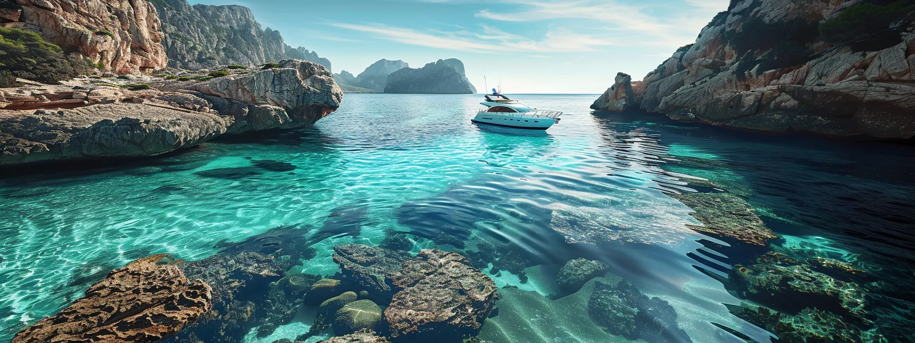 un lujoso yate deslizándose por las aguas cristalinas de mallorca, listo para acoger una fiesta elegante e inolvidable.